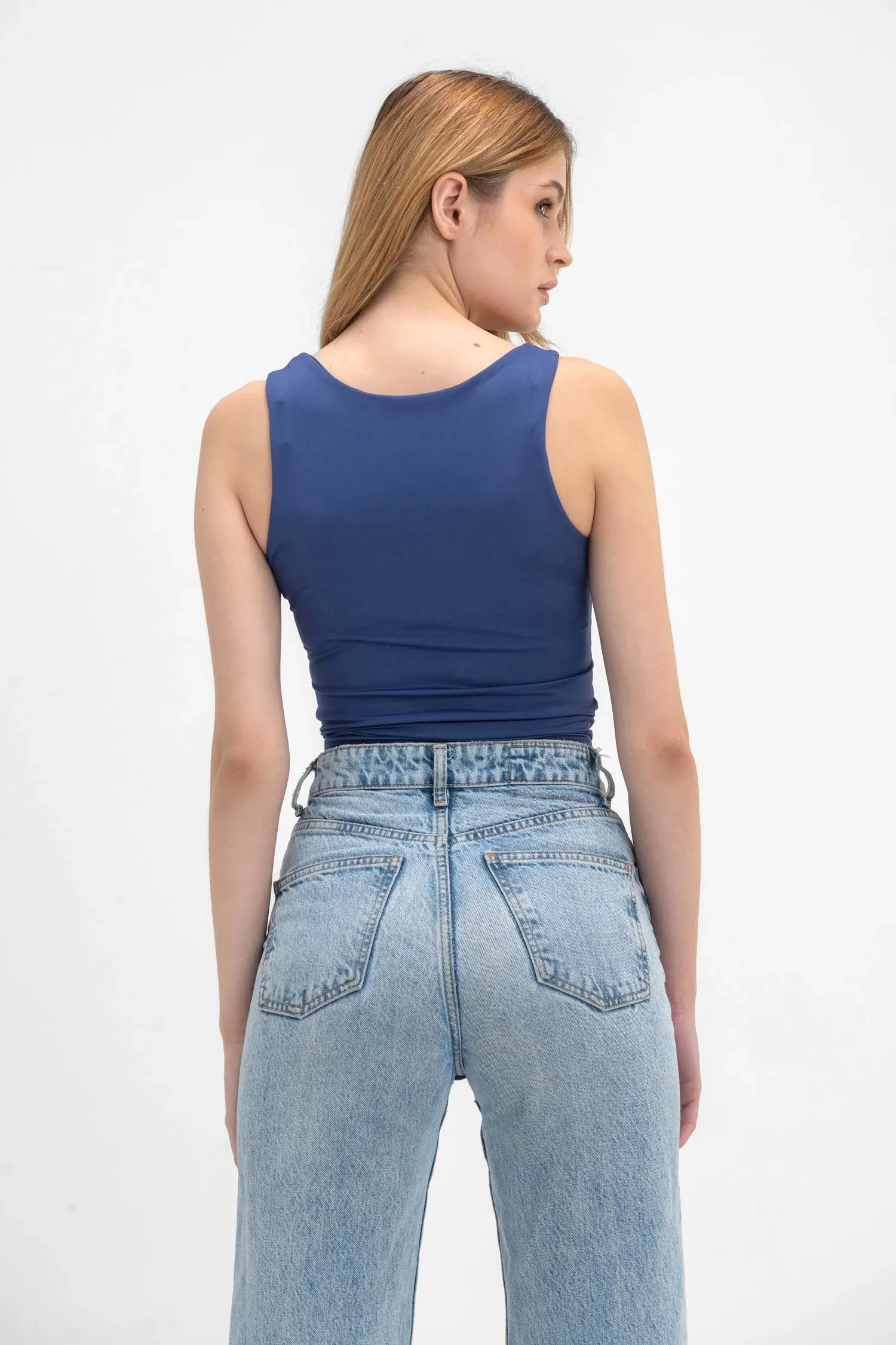 Wide Neck Tank Top - Navy