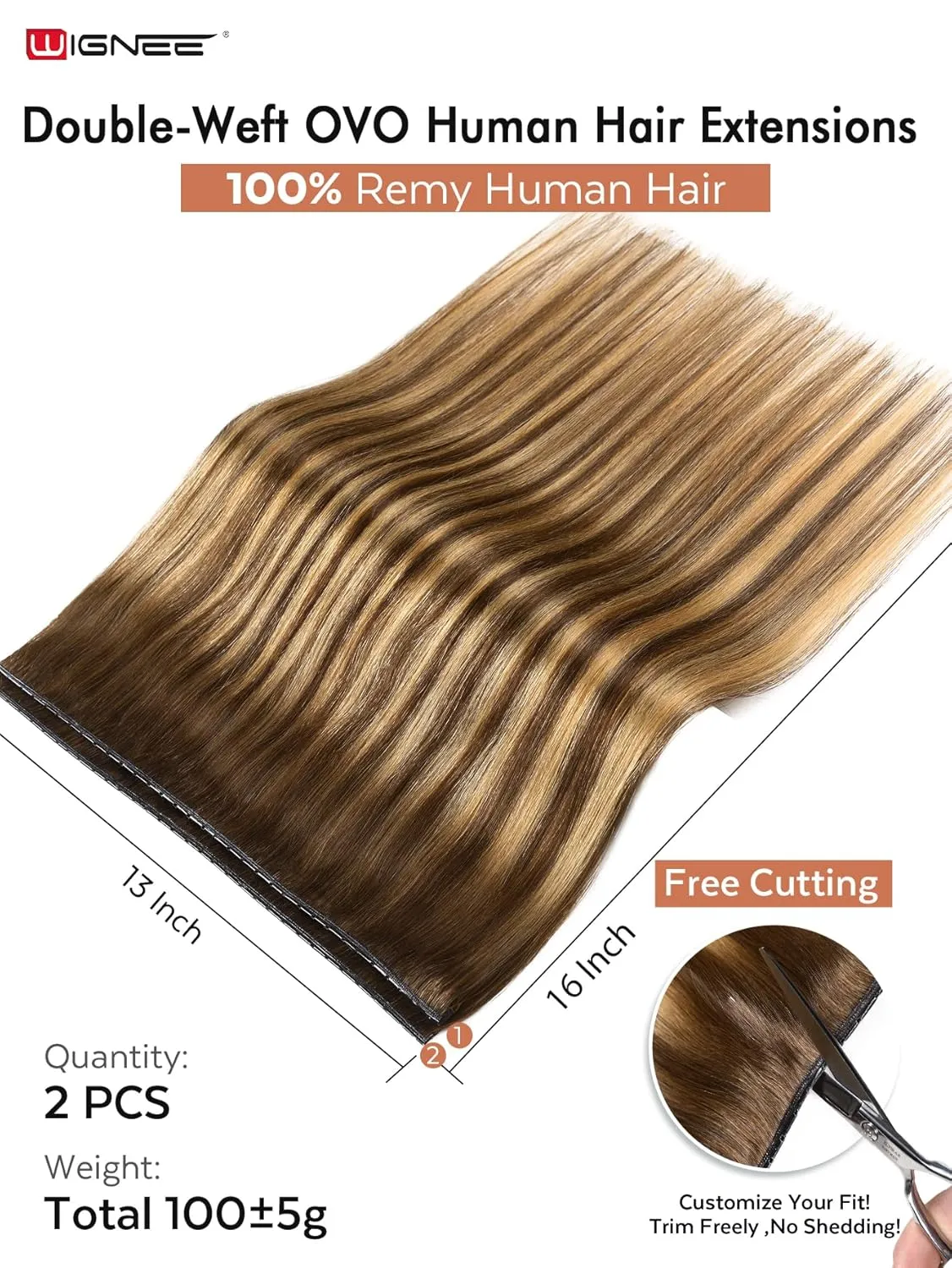WIGNEE 100% Remy Double Weft Invisible PU OVO Human Hair Extensions 16 Inch Micro Beads Real Human Hair Extensions T4/27 Highlight Honey Blonde Genius Weft Hair Extensions Human Hair