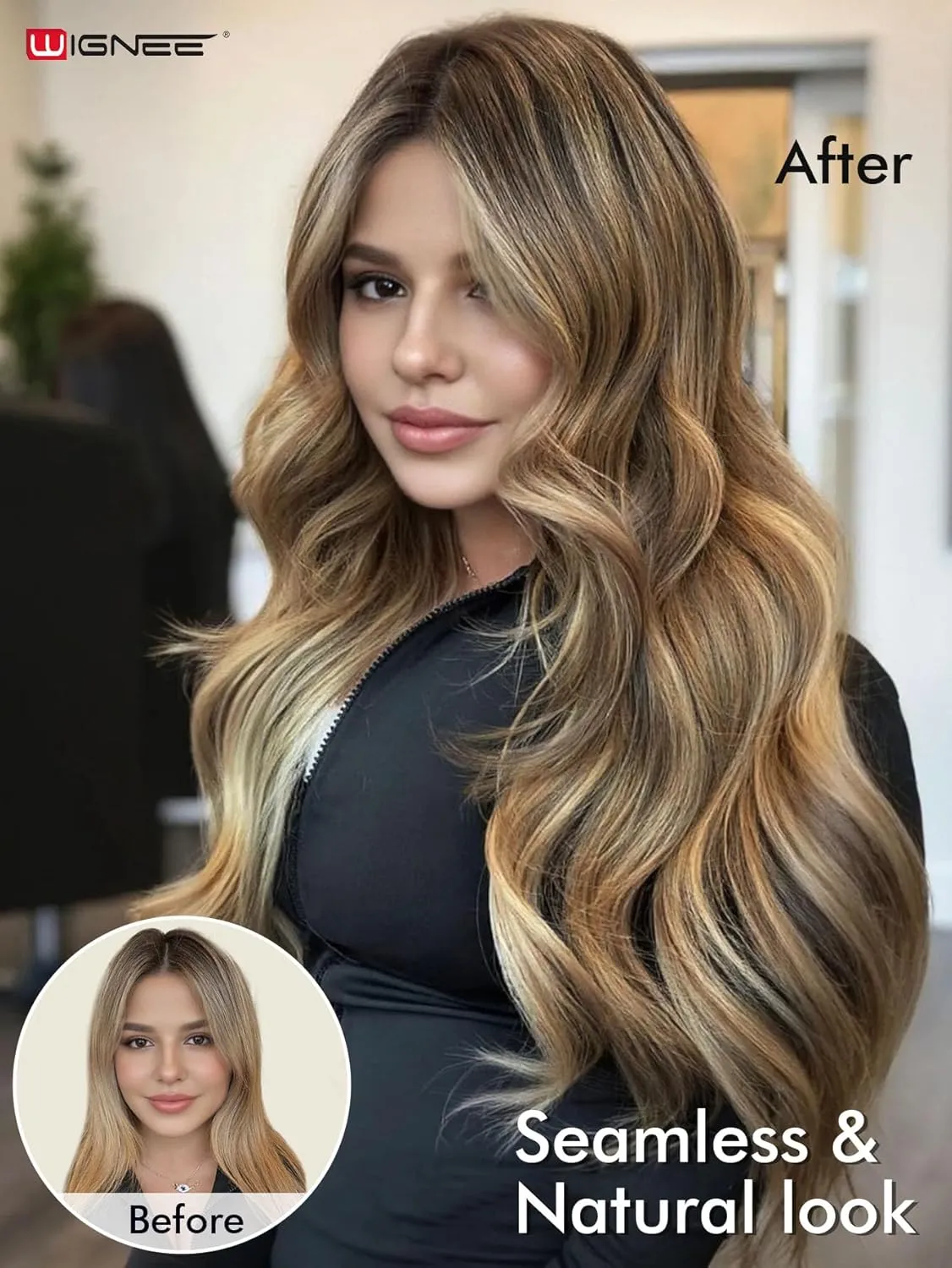 WIGNEE 100% Remy Double Weft Invisible PU OVO Human Hair Extensions 16 Inch Micro Beads Real Human Hair Extensions T4/27 Highlight Honey Blonde Genius Weft Hair Extensions Human Hair