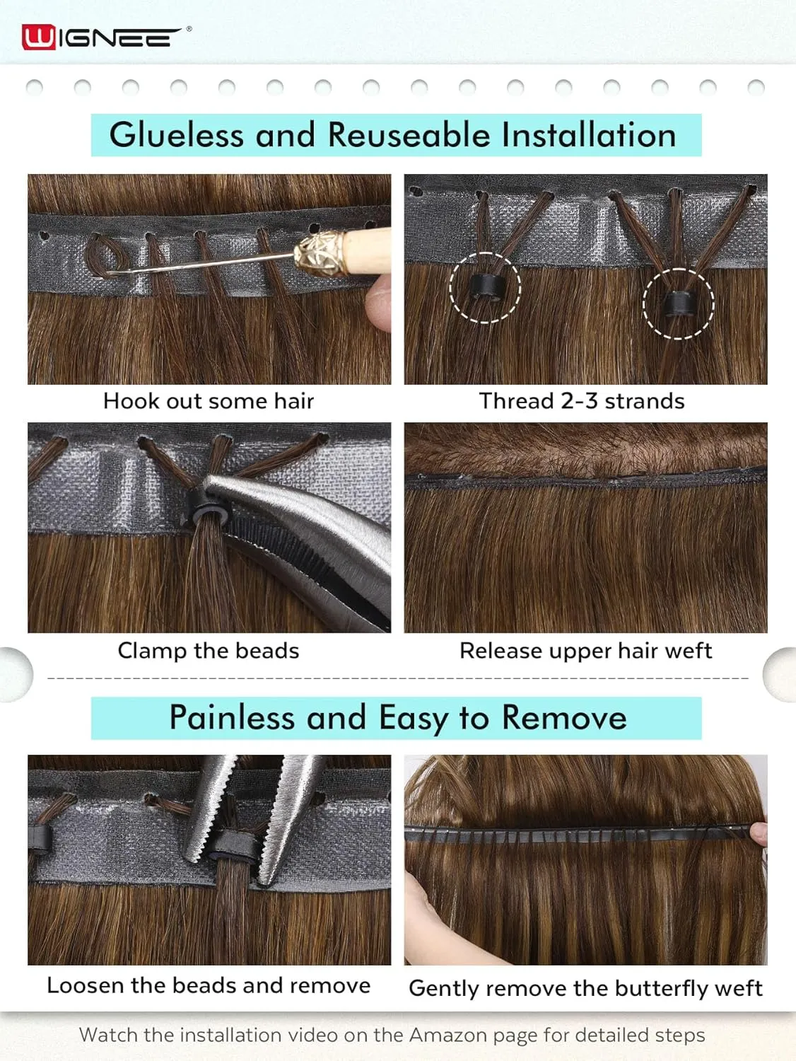 WIGNEE 100% Remy Double Weft Invisible PU OVO Human Hair Extensions 16 Inch Micro Beads Real Human Hair Extensions T4/27 Highlight Honey Blonde Genius Weft Hair Extensions Human Hair