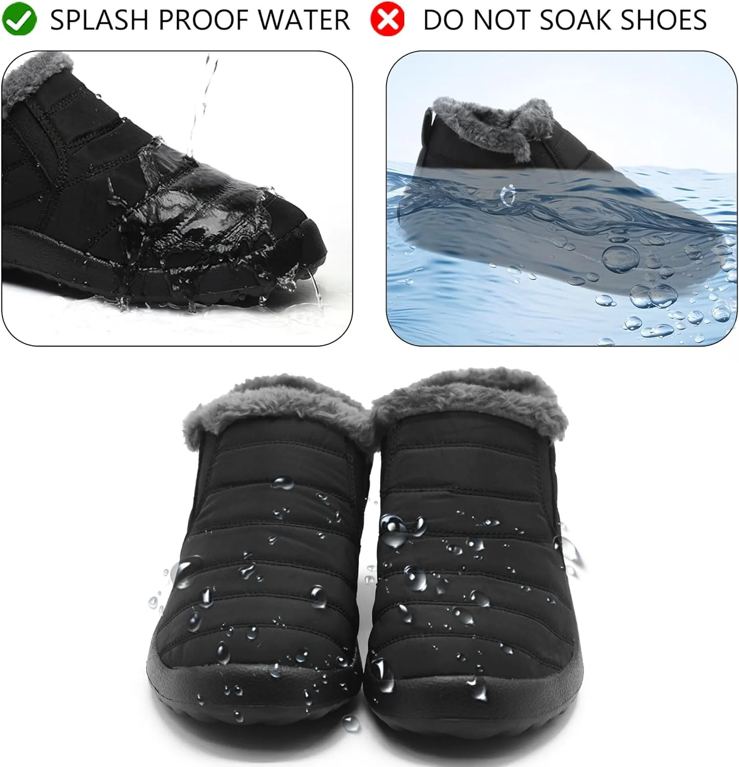 Women Boots Warm Lightweight Waterproof Soft Slip-On Casual Black Ankle Winter Snow Shoes
