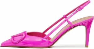 Women Heeled Slingback Sandals Closed Pointed Toe Stiletto High Heels Patent Leather Pumps Slip-On Backless Evening Prom Party Dress Shoes