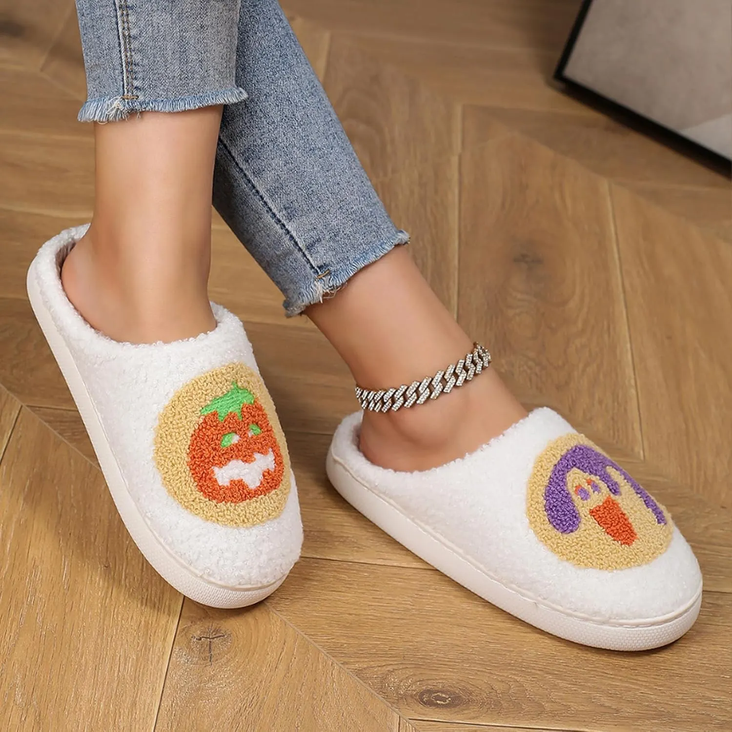 Women Retro Colorful Books Slippers Plush Warm House Slippers,Casual Home Shoes Soft Plush Slip-on Slippers Outdoor Indoor Bedroom Shoes
