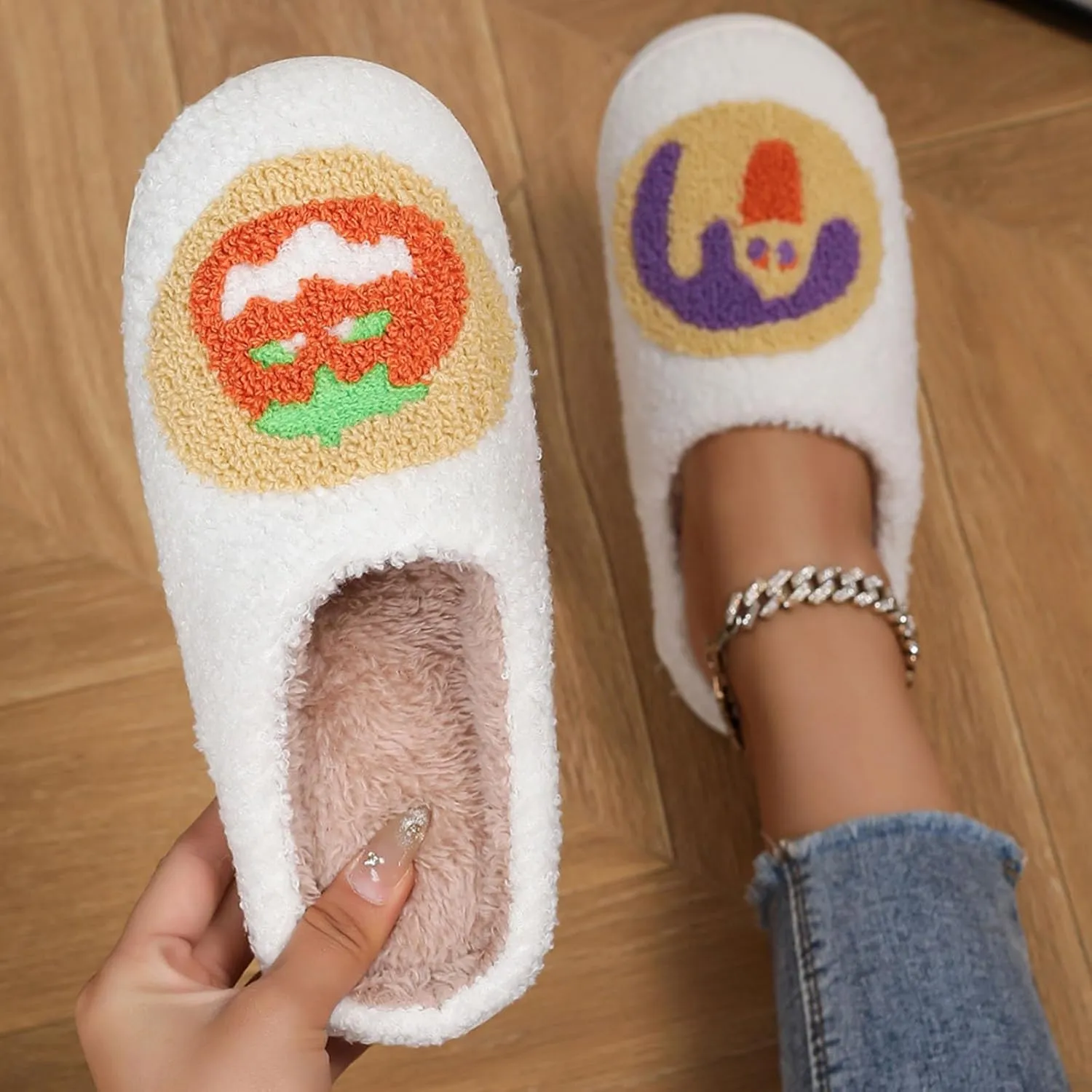 Women Retro Colorful Books Slippers Plush Warm House Slippers,Casual Home Shoes Soft Plush Slip-on Slippers Outdoor Indoor Bedroom Shoes
