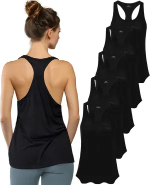 Women's 5 Pack Everyday Flowy Burnout Racer Back Active Workout Tank Tops