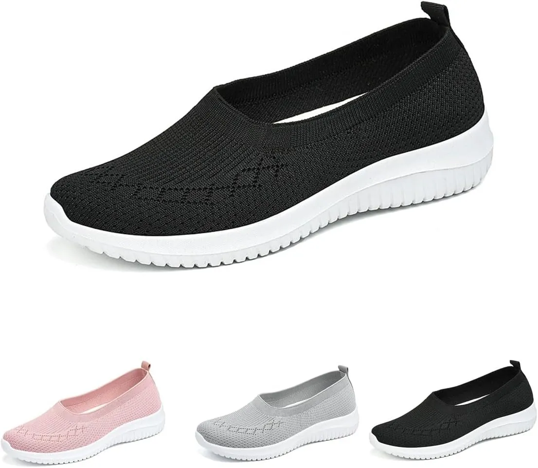 Women's Breathable Mesh Knitted Sneakers,Casual Fashion Non-Slip Walking Shoe Comfortable Soft Sole Slip-on Loafers Tennis Shoes