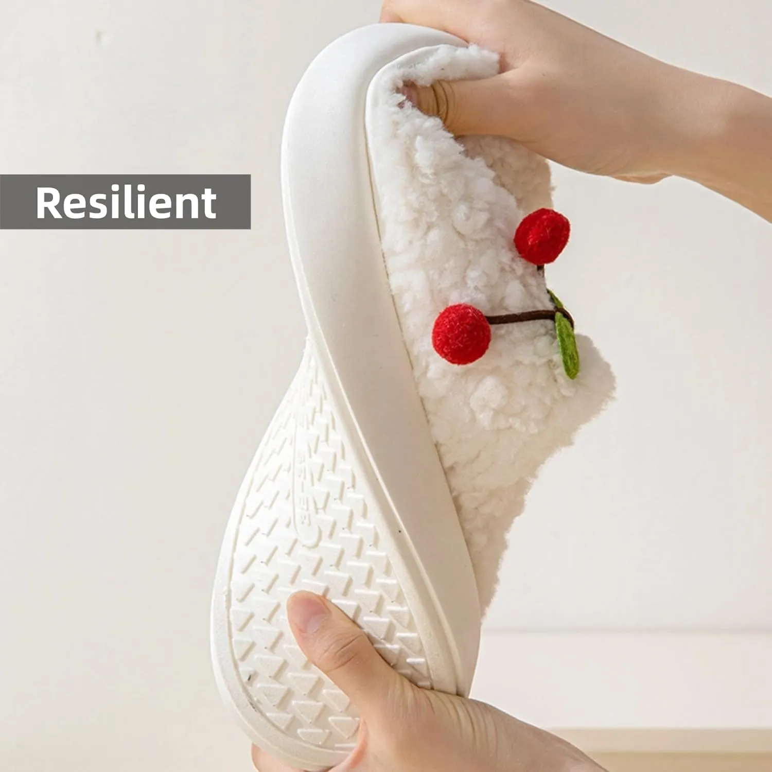 Women's Cherry Slippers Cozy Winter Warm Fuzzy Slippers with Non-Slip Sole Cute Indoor Home Slip On Plush Bedroom House Shoes Gifts