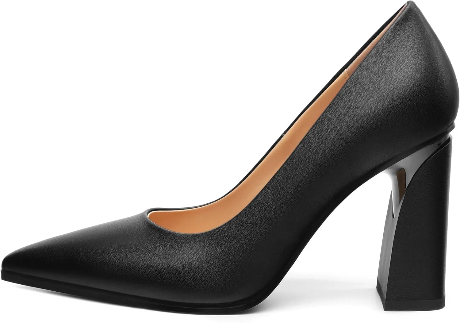 Women's Chunck Block High Heels Closed Pointed Toe Slip On Pumps Evening Wedding Party Office Work Shoes 3.5 Inch