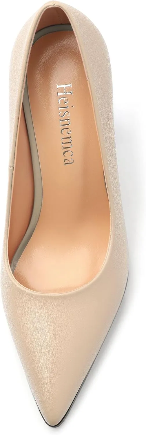 Women's Chunck Block High Heels Closed Pointed Toe Slip On Pumps Evening Wedding Party Office Work Shoes 3.5 Inch