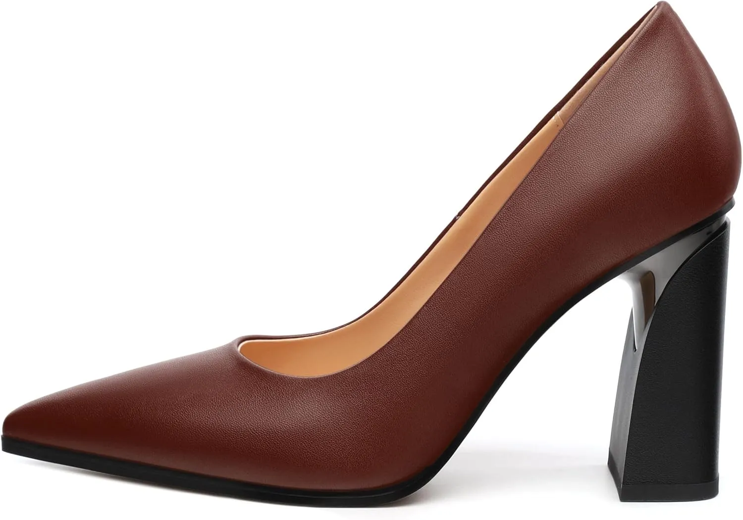 Women's Chunck Block High Heels Closed Pointed Toe Slip On Pumps Evening Wedding Party Office Work Shoes 3.5 Inch