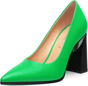 Women's Chunck Block High Heels Closed Pointed Toe Slip On Pumps Evening Wedding Party Office Work Shoes 3.5 Inch