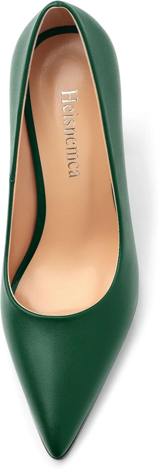 Women's Chunck Block High Heels Closed Pointed Toe Slip On Pumps Evening Wedding Party Office Work Shoes 3.5 Inch
