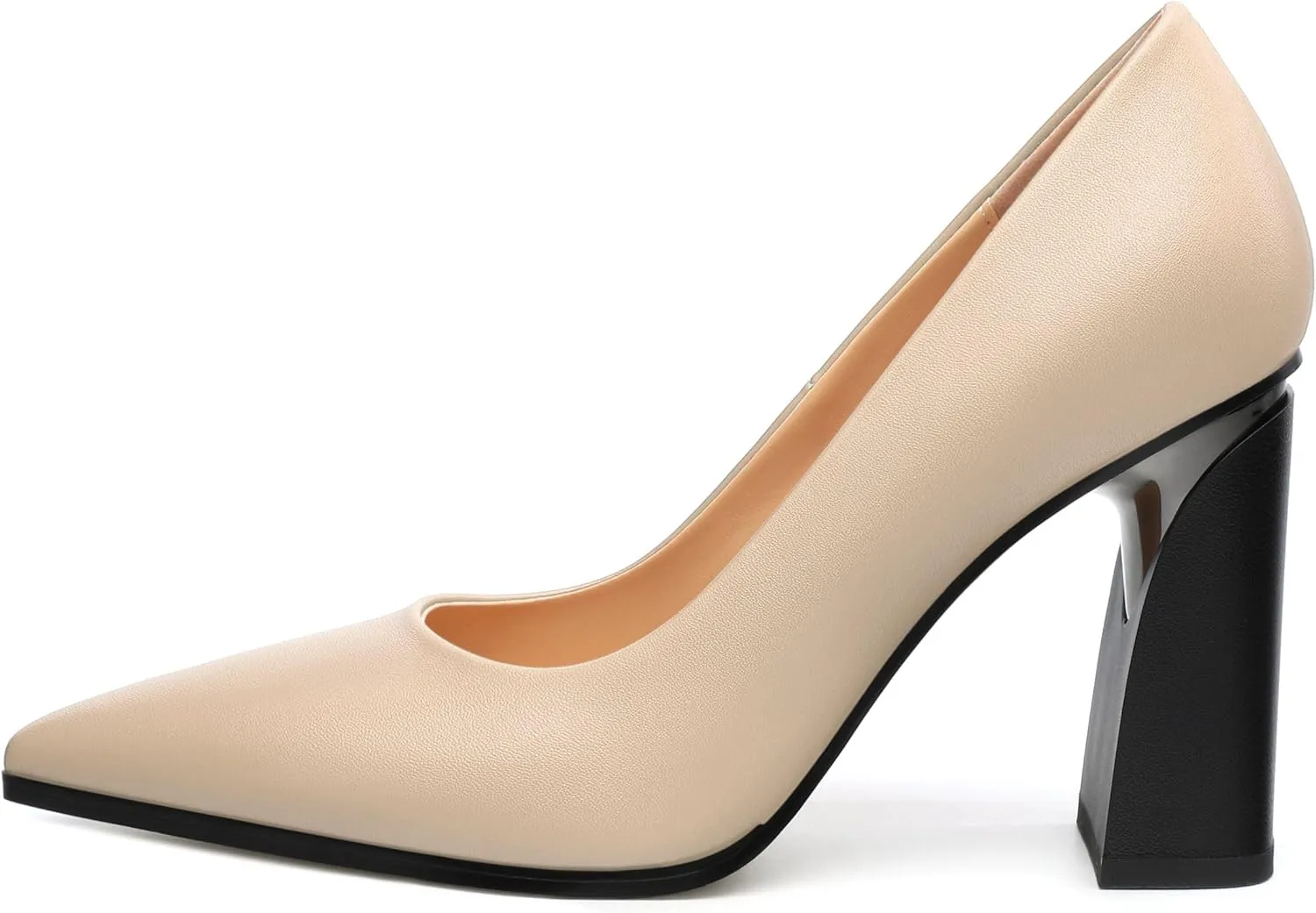 Women's Chunck Block High Heels Closed Pointed Toe Slip On Pumps Evening Wedding Party Office Work Shoes 3.5 Inch