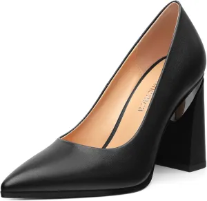 Women's Chunck Block High Heels Closed Pointed Toe Slip On Pumps Evening Wedding Party Office Work Shoes 3.5 Inch