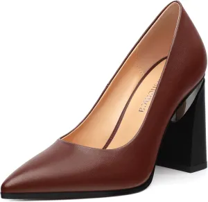 Women's Chunck Block High Heels Closed Pointed Toe Slip On Pumps Evening Wedding Party Office Work Shoes 3.5 Inch