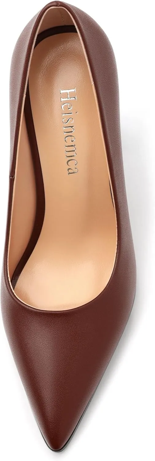 Women's Chunck Block High Heels Closed Pointed Toe Slip On Pumps Evening Wedding Party Office Work Shoes 3.5 Inch
