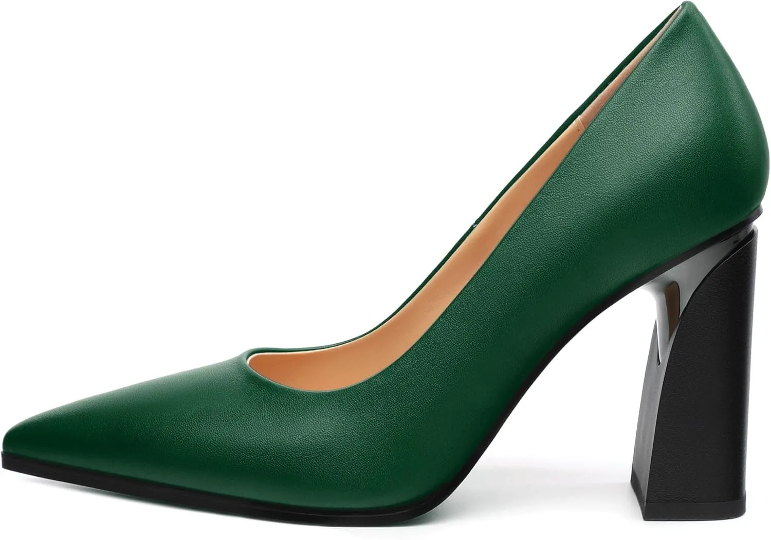 Women's Chunck Block High Heels Closed Pointed Toe Slip On Pumps Evening Wedding Party Office Work Shoes 3.5 Inch
