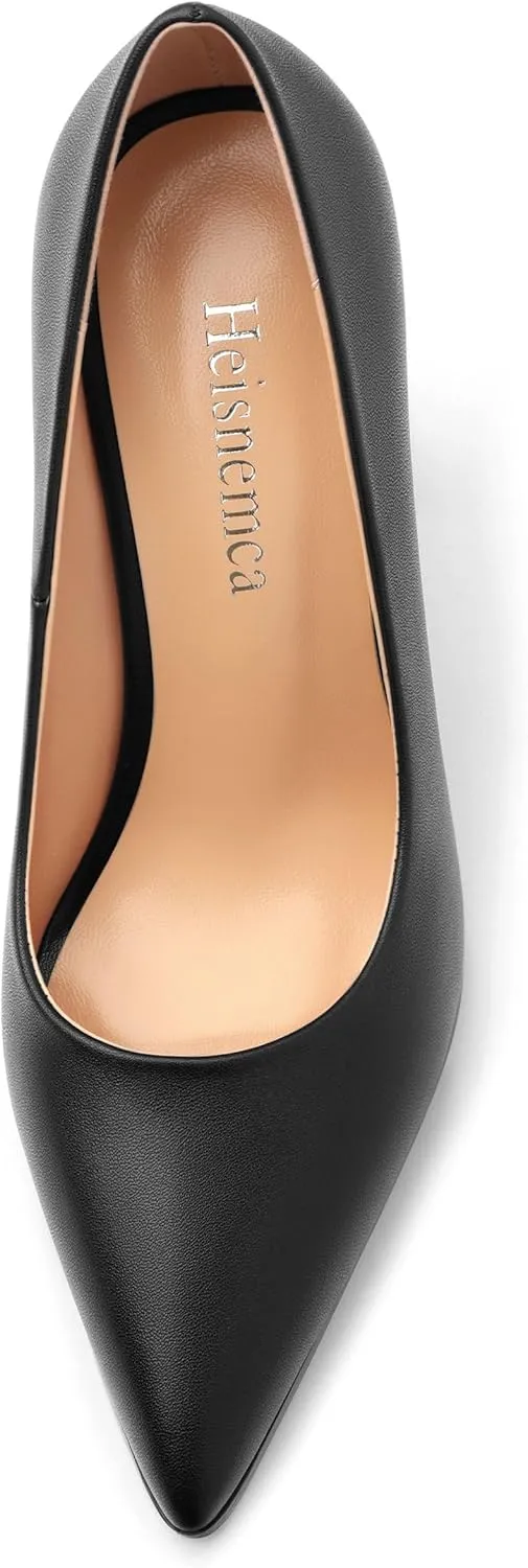 Women's Chunck Block High Heels Closed Pointed Toe Slip On Pumps Evening Wedding Party Office Work Shoes 3.5 Inch