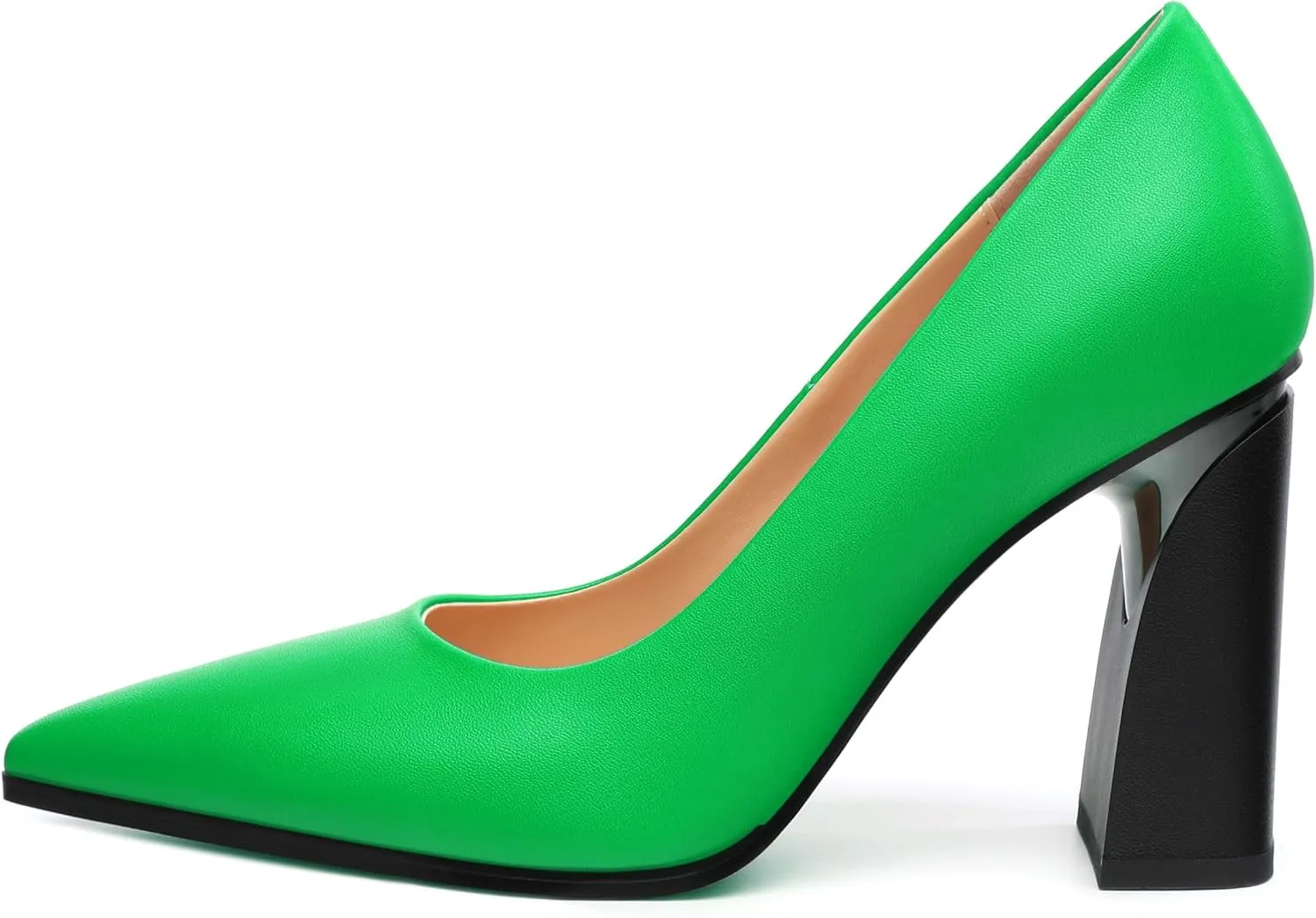 Women's Chunck Block High Heels Closed Pointed Toe Slip On Pumps Evening Wedding Party Office Work Shoes 3.5 Inch