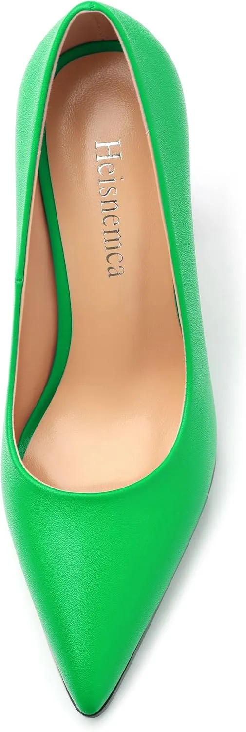 Women's Chunck Block High Heels Closed Pointed Toe Slip On Pumps Evening Wedding Party Office Work Shoes 3.5 Inch