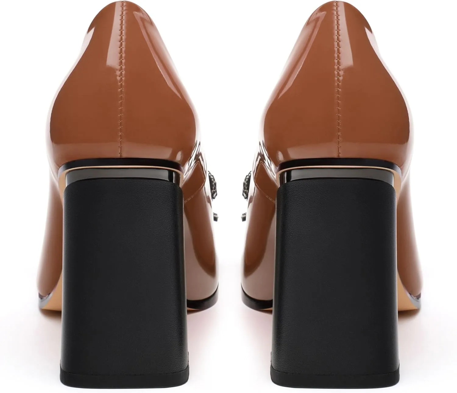 Womens Chunky Block High Heels Patent Closed Pointed Toe Bow Pumps Slip on Heels Wedding Party Dress Shoes 3.5IN