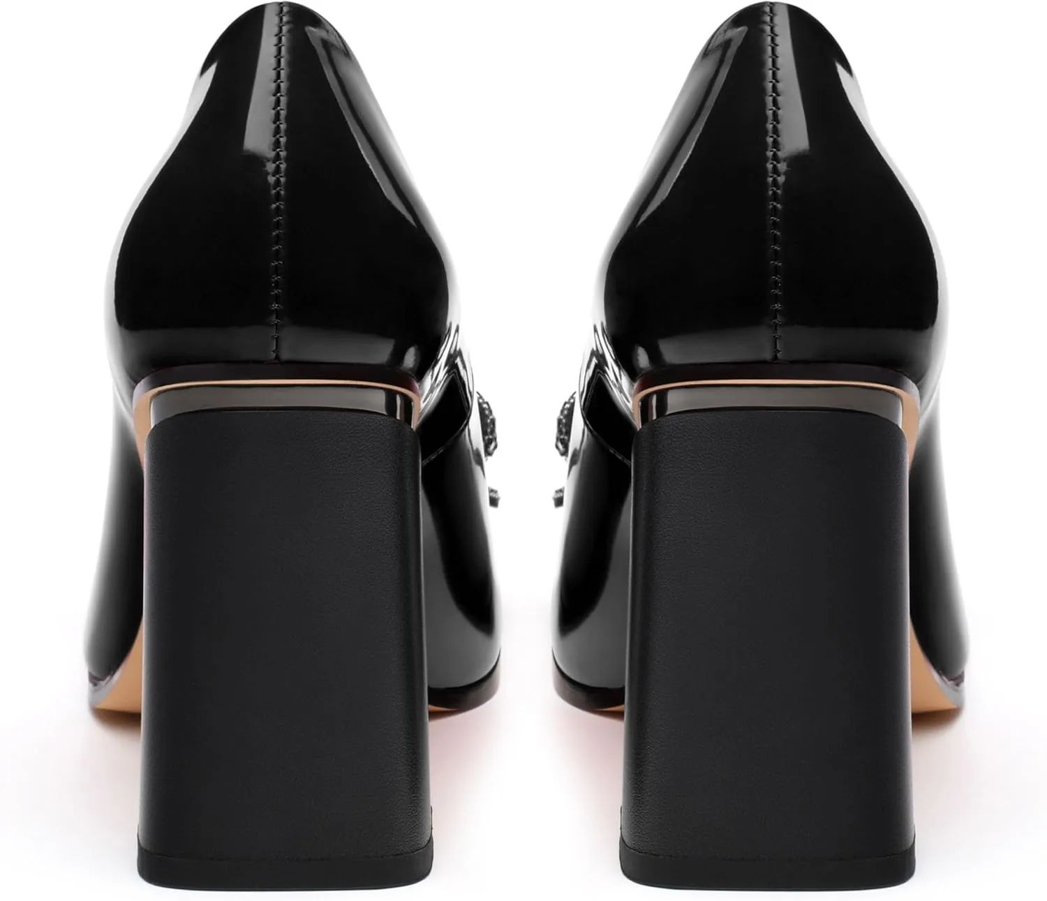 Womens Chunky Block High Heels Patent Closed Pointed Toe Bow Pumps Slip on Heels Wedding Party Dress Shoes 3.5IN