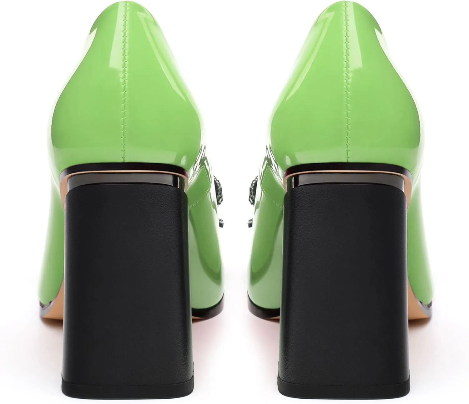 Womens Chunky Block High Heels Patent Closed Pointed Toe Bow Pumps Slip on Heels Wedding Party Dress Shoes 3.5IN