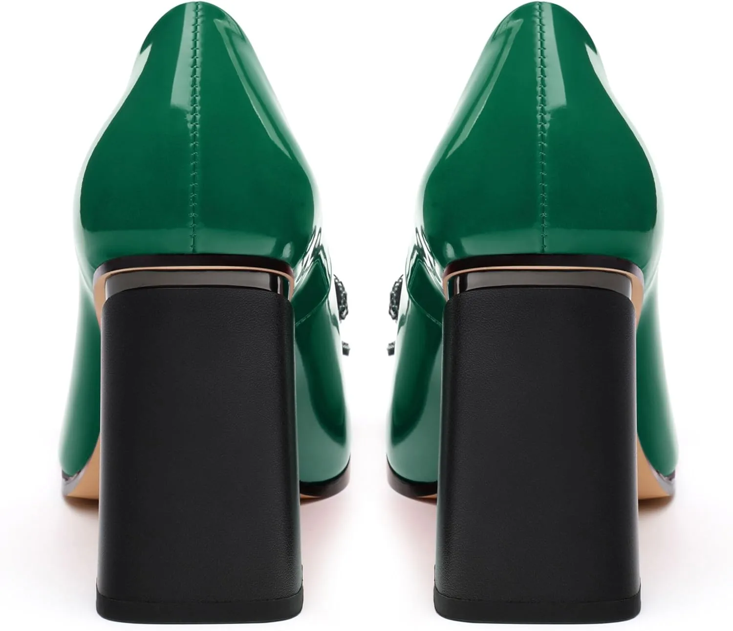 Womens Chunky Block High Heels Patent Closed Pointed Toe Bow Pumps Slip on Heels Wedding Party Dress Shoes 3.5IN