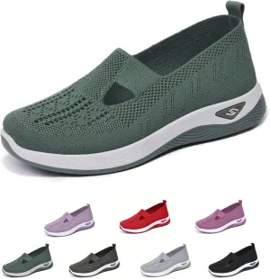 Women's Comfortable Breathable Knitted Sneakers, Orthopedic Shoes with Arch Support Light Slip on Flat Casual Shoes