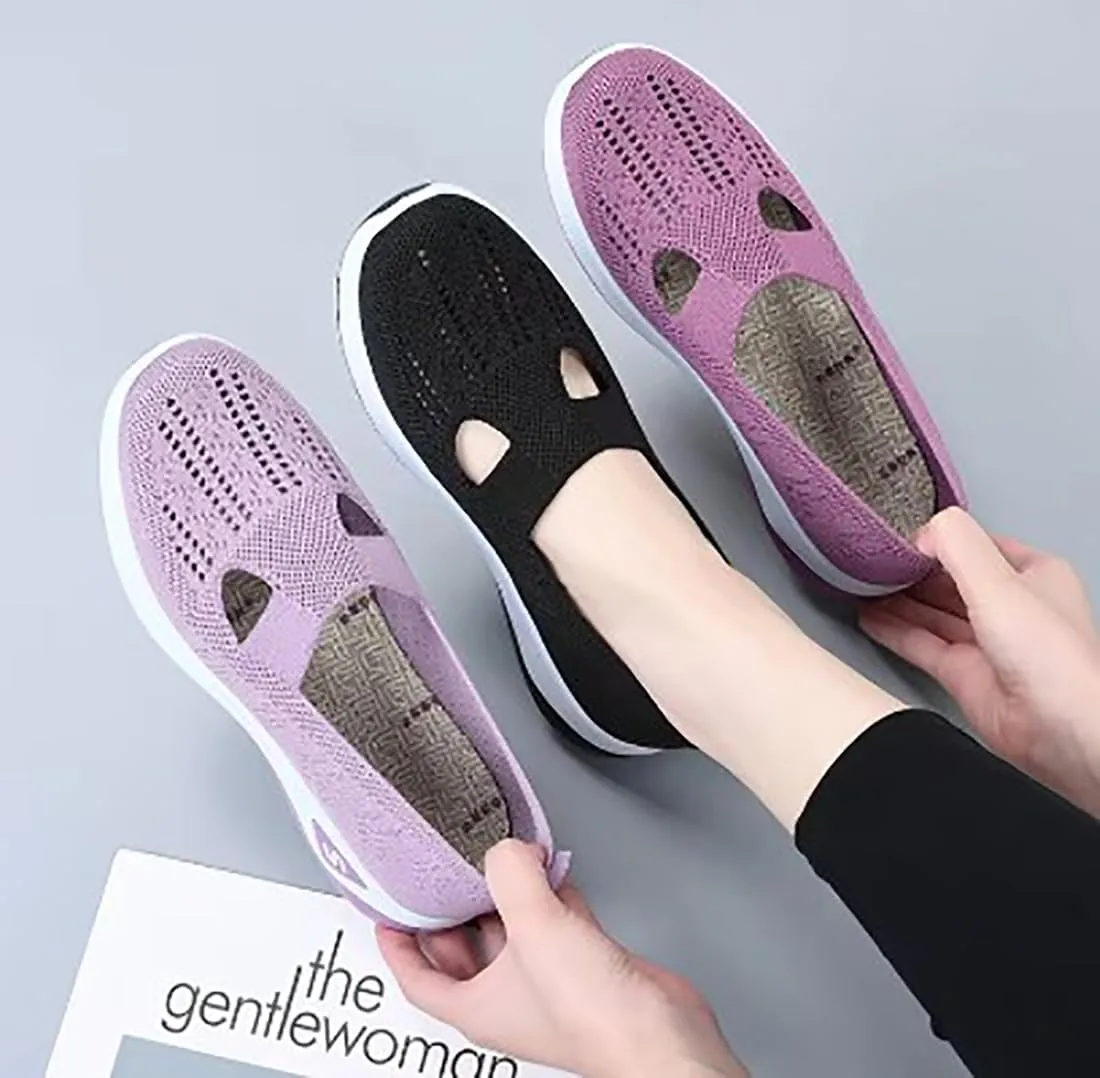Women's Comfortable Breathable Knitted Sneakers, Orthopedic Shoes with Arch Support Light Slip on Flat Casual Shoes