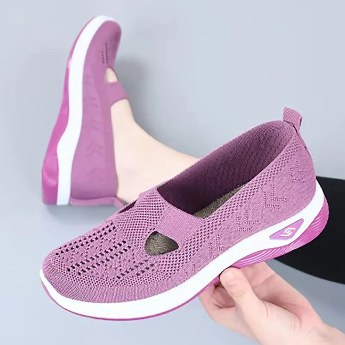 Women's Comfortable Breathable Knitted Sneakers, Orthopedic Shoes with Arch Support Light Slip on Flat Casual Shoes