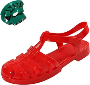 Women's Crystal Jelly Low Heel Sandals,Summer New Closed Toe Slingback Ankle Strap Sheer Soft Fisherman Beach Shoes