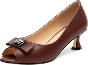 Womens Dress Peep Toe Patent Open Toe Slip On Dating ，Patent Slip On Bow Round Toe Bow Decorated Kitten Low Heel Pumps Shoes 2 Inch