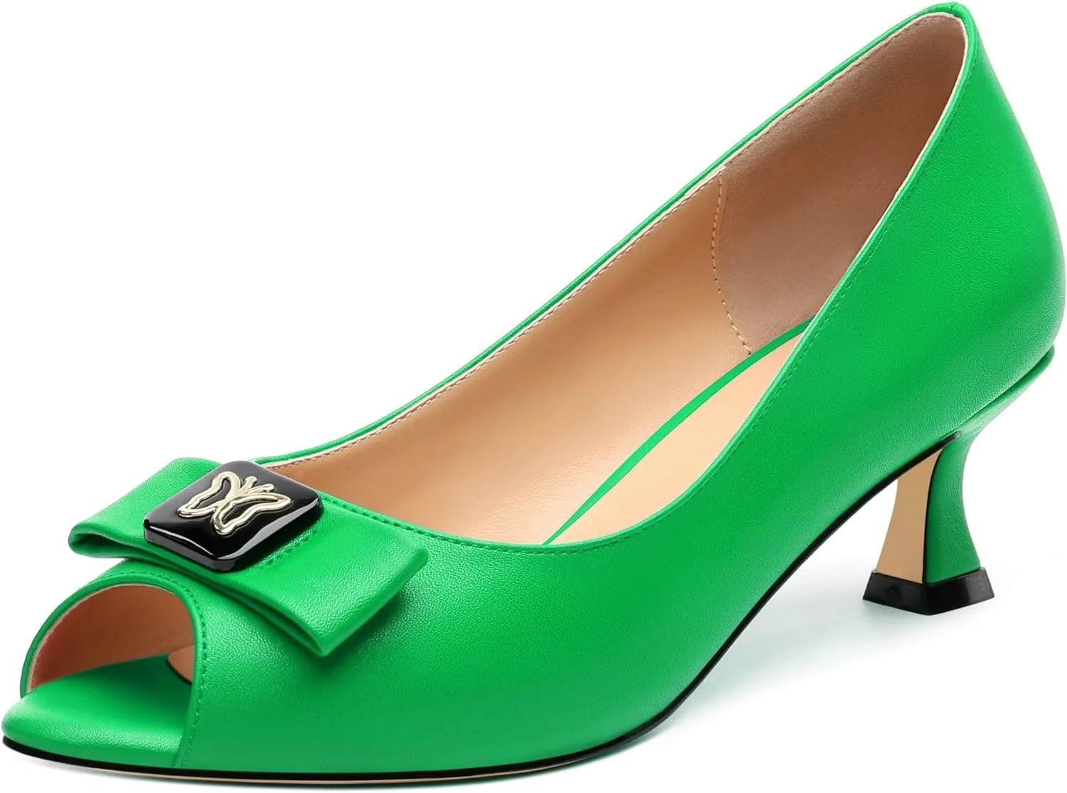 Womens Dress Peep Toe Patent Open Toe Slip On Dating ，Patent Slip On Bow Round Toe Bow Decorated Kitten Low Heel Pumps Shoes 2 Inch
