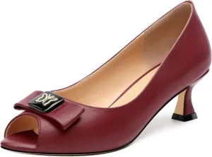 Womens Dress Peep Toe Patent Open Toe Slip On Dating ，Patent Slip On Bow Round Toe Bow Decorated Kitten Low Heel Pumps Shoes 2 Inch