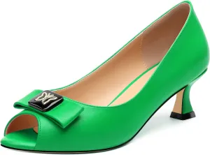 Womens Dress Peep Toe Patent Open Toe Slip On Dating ，Patent Slip On Bow Round Toe Bow Decorated Kitten Low Heel Pumps Shoes 2 Inch