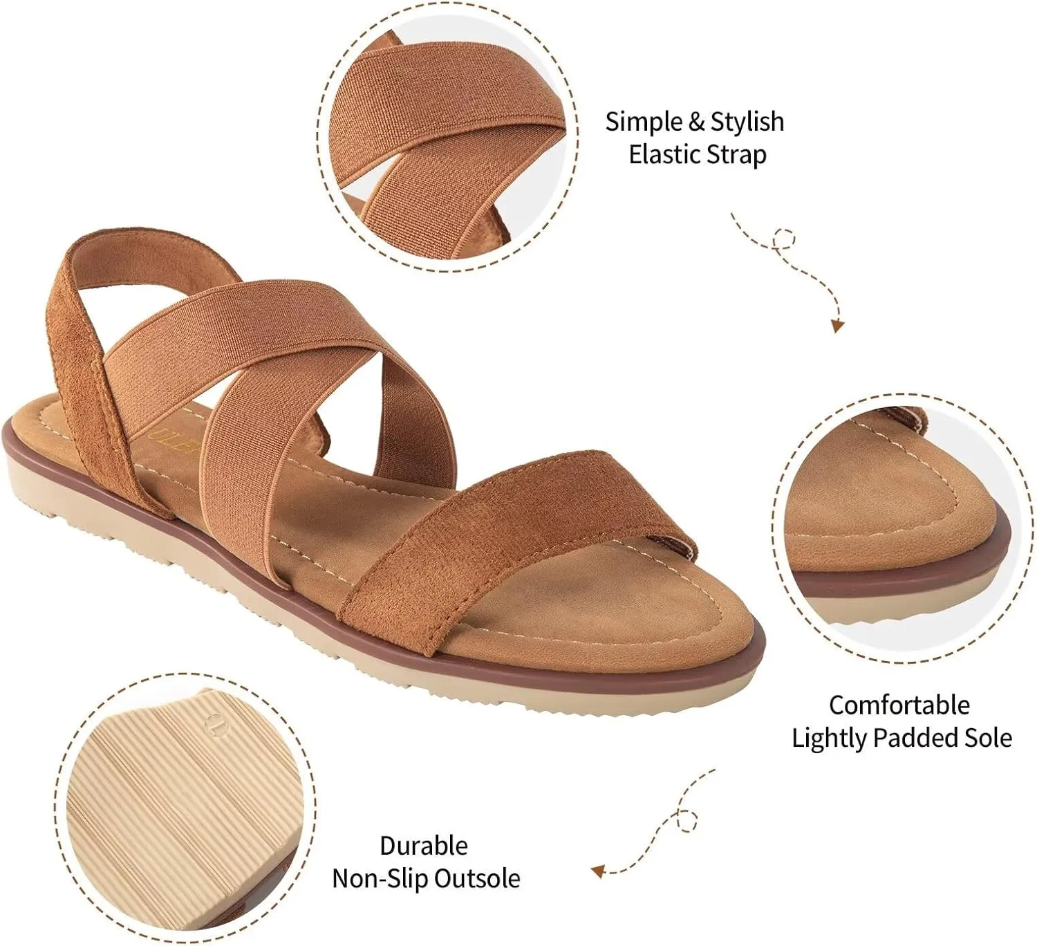 Women's Elastic Flat Sandals - Comfort Open Toe Elastic ankle strap Slip on Casual Walking Summer Shoes