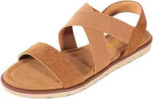 Women's Elastic Flat Sandals - Comfort Open Toe Elastic ankle strap Slip on Casual Walking Summer Shoes