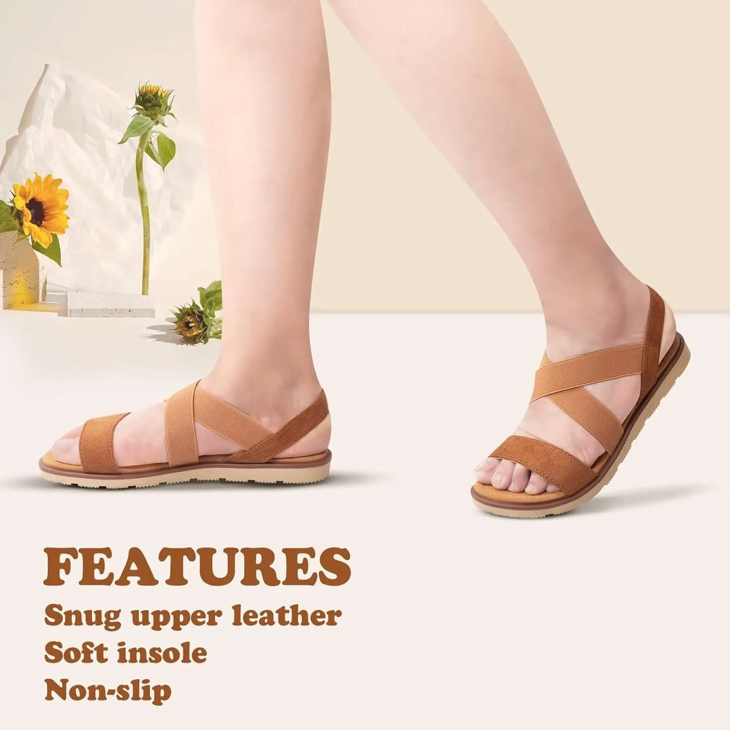 Women's Elastic Flat Sandals - Comfort Open Toe Elastic ankle strap Slip on Casual Walking Summer Shoes