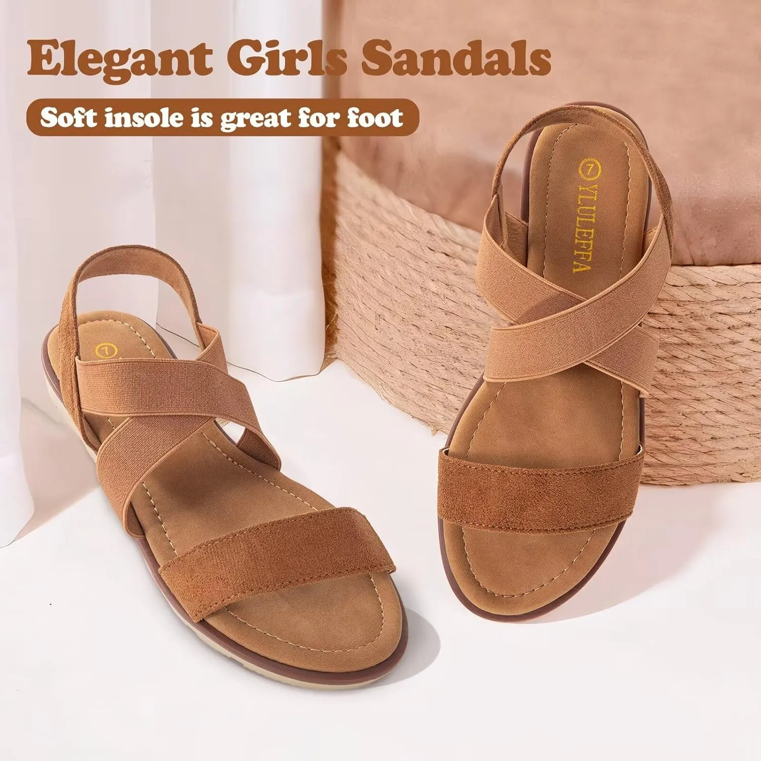 Women's Elastic Flat Sandals - Comfort Open Toe Elastic ankle strap Slip on Casual Walking Summer Shoes