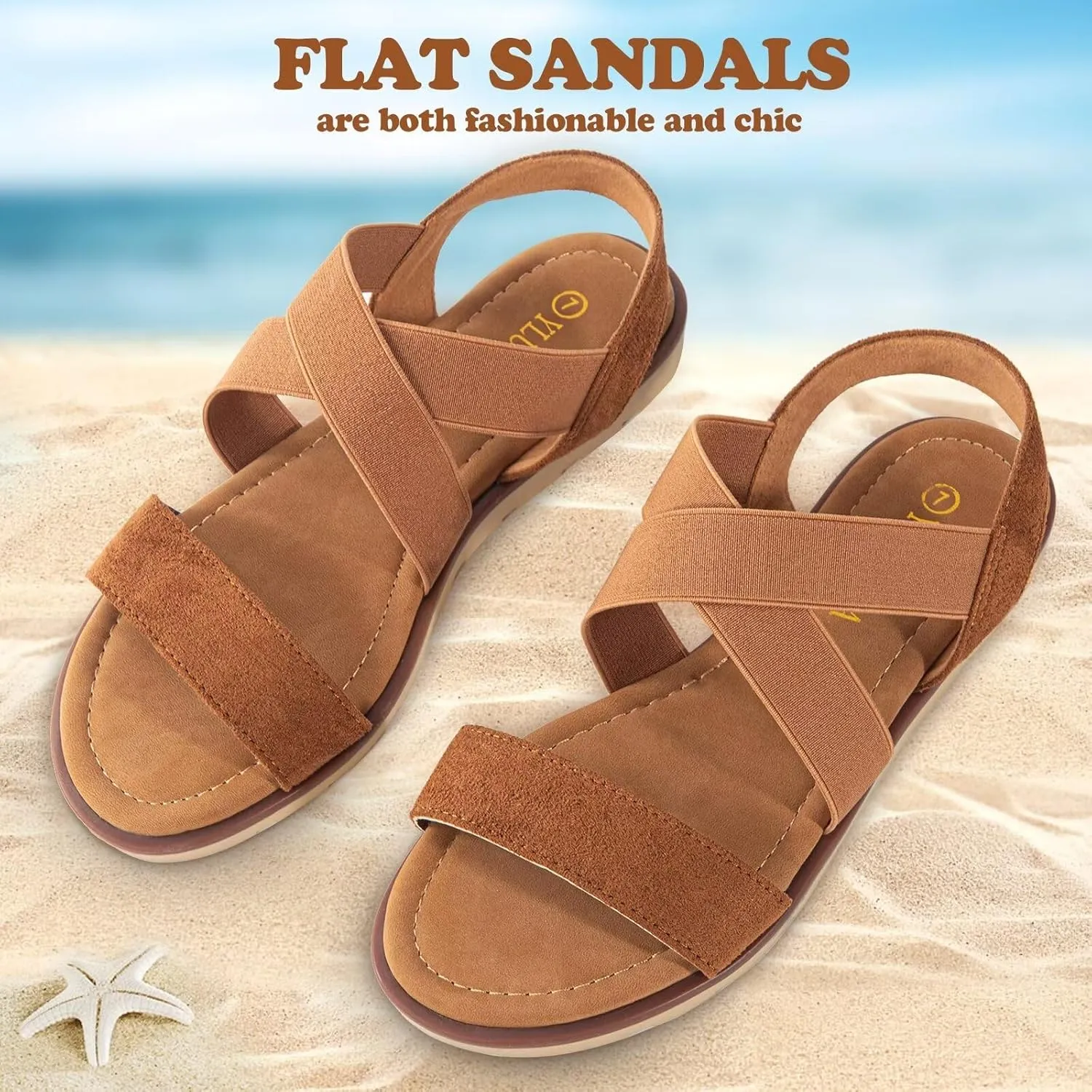 Women's Elastic Flat Sandals - Comfort Open Toe Elastic ankle strap Slip on Casual Walking Summer Shoes