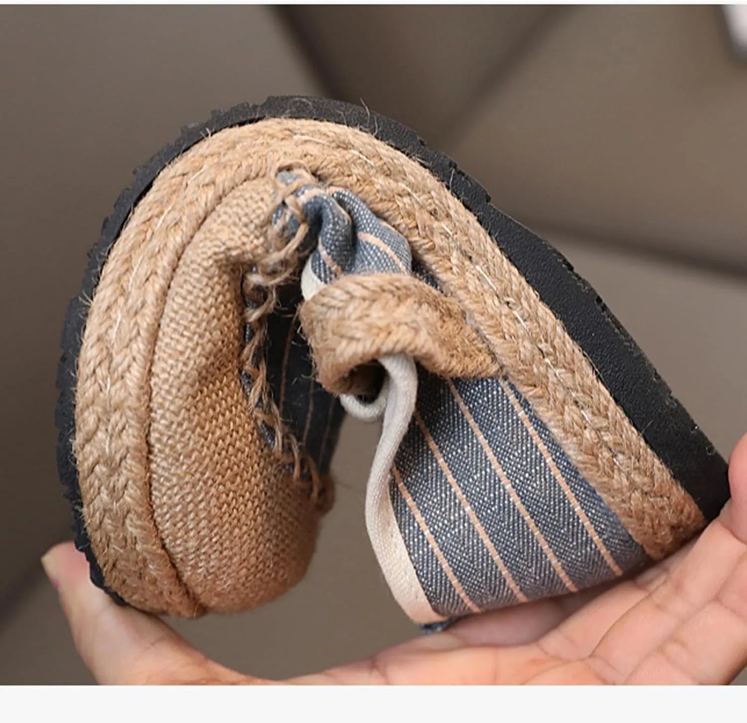Women's Fashion Slip On Striped Linen Shoes, Breathable Sweet Flat Heel Casual Footwear, Chinese Traditional Retro Soft Flat Shoes,8.5,Grey