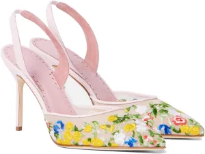 Women's Fine Mesh Slingback Pumps - Multicolor Print Closed Pointed Toe Slip-On Stiletto Heels for Bridal, Wedding, Party & Evening Events