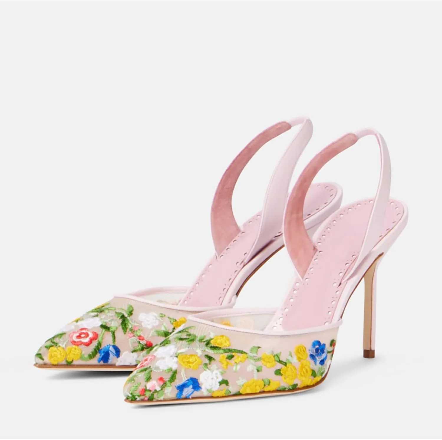 Women's Fine Mesh Slingback Pumps - Multicolor Print Closed Pointed Toe Slip-On Stiletto Heels for Bridal, Wedding, Party & Evening Events