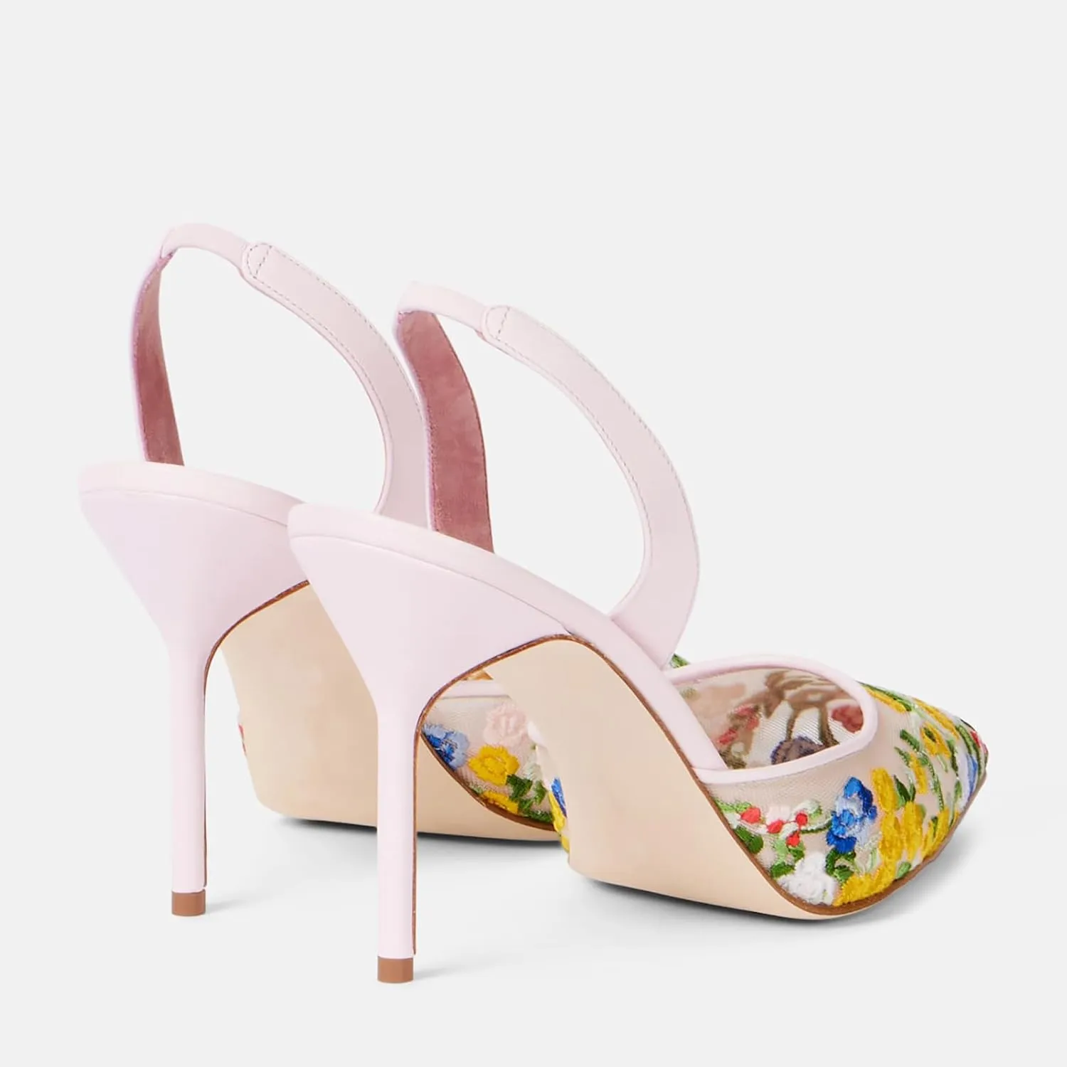 Women's Fine Mesh Slingback Pumps - Multicolor Print Closed Pointed Toe Slip-On Stiletto Heels for Bridal, Wedding, Party & Evening Events