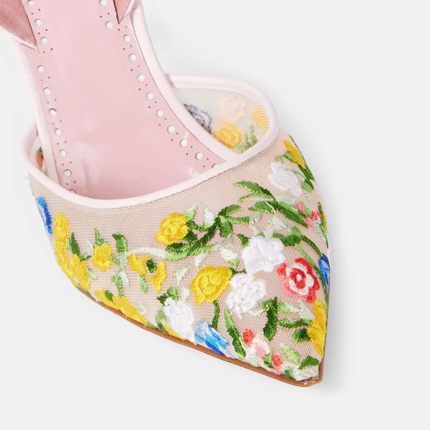 Women's Fine Mesh Slingback Pumps - Multicolor Print Closed Pointed Toe Slip-On Stiletto Heels for Bridal, Wedding, Party & Evening Events