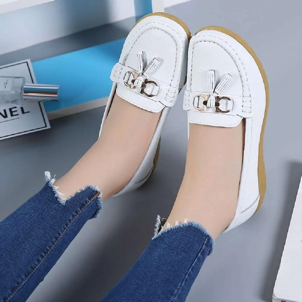 Women's Genuine Leather Platform Loafers Classic Casual Comfort Slip-On Shoes Soft Sole Dress Shoes