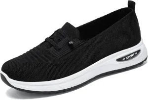 Women's Knitted Mesh Slip On Loafers Lightweight Breathable Orthopedic Soft Sole Flat Sneakers Casual Non-Slip Driving Walking Shoes