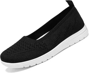Women's Knitted Slip On Orthopedic Walking Shoes Breathable Mesh Round Toe Low Top Flat Shoes Soft Sole Non-Slip Sneakers Loafers Comfortable Lightweight