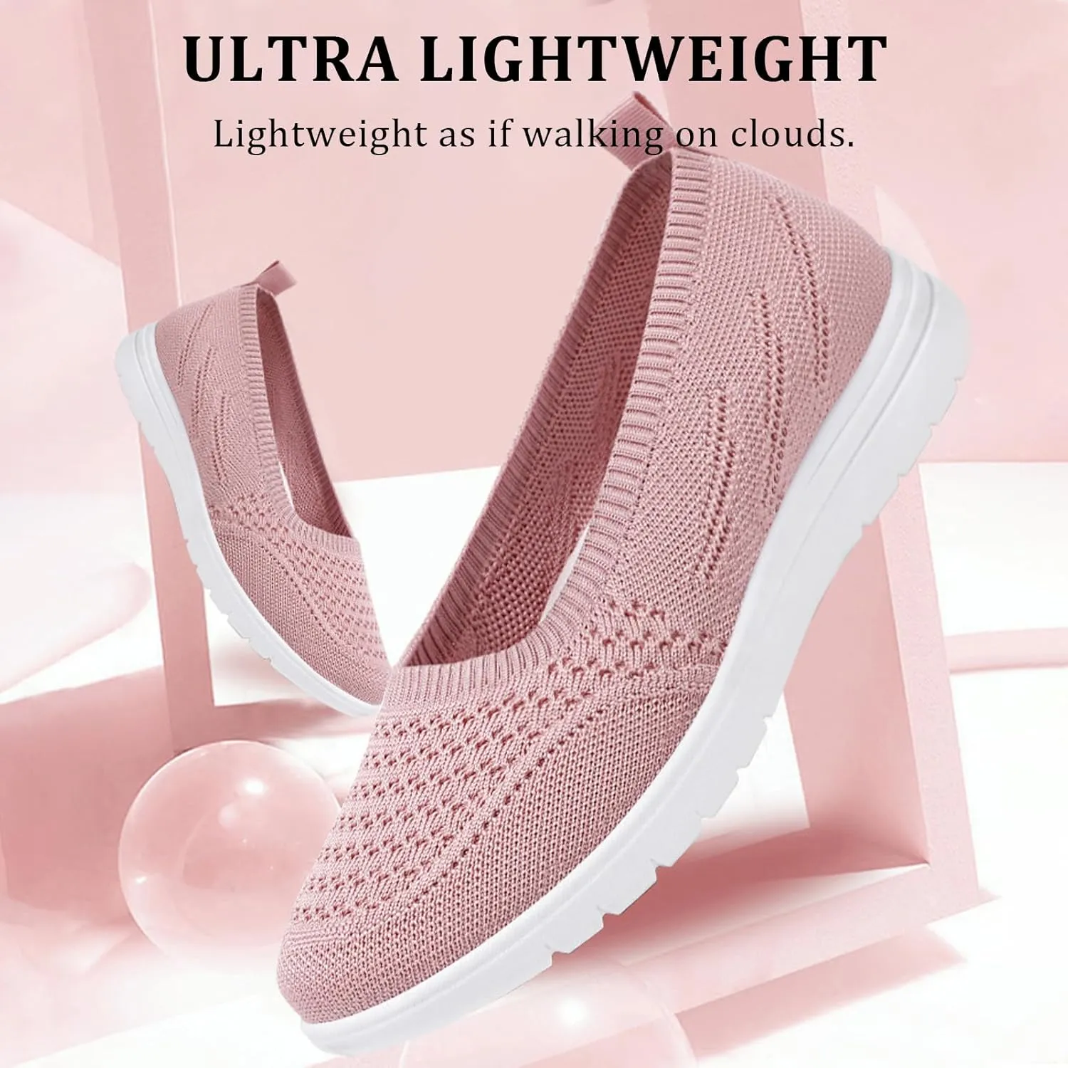 Women's Knitted Slip On Orthopedic Walking Shoes Breathable Mesh Round Toe Low Top Flat Shoes Soft Sole Non-Slip Sneakers Loafers Comfortable Lightweight